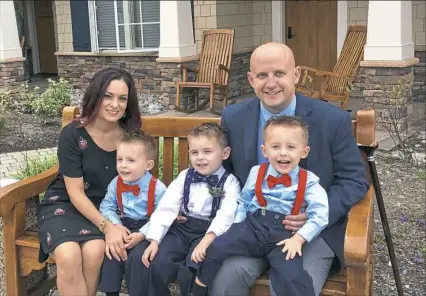  ?? Courtesy of the Lalli family ?? Jason Lalli, 39, right, has experience­d a number of complicati­ons and surgeries since tearing his ACL at age 26. His family includes, from left, his wife, Dana, and children Max, Xavier and Alex.