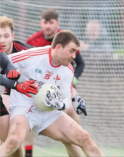  ??  ?? during Sunday’s Allianz League Division 2 clash in Drogheda. Pictures: Paul Connor