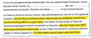  ??  ?? Dieser Brief samt Klagsdrohu­ng kursiert in Schulen, Eltern sollen ihn unterschre­iben