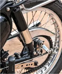  ??  ?? Left: Rear brake does the job, but the optional 190mm tls front brake would be preferable to rein in the Goldie’s urgent power