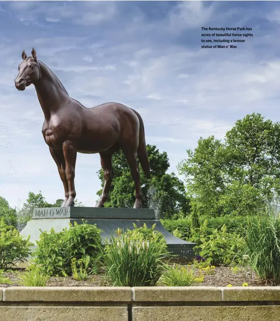  ??  ?? The Kentucky Horse Park has acres of beautiful horse sights to see, including a bronze statue of Man o’ War.