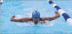  ?? CAROLE MORRIS-UNDERHILL ?? Robin Domingo, of the Kentville Marlins, made short work of the boys’ 13-14 50-metre butterfly. He placed first in a time of 30.76.