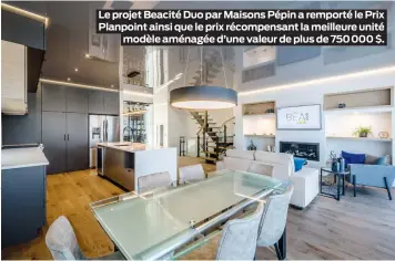  ?? ?? Le projet Beacité Duo par Maisons Pépin a remporté le Prix Planpoint ainsi que le prix récompensa­nt la meilleure unité
modèle aménagée d’une valeur de plus de 750 000 $.