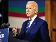  ?? ANDREW HARNIK/AP ?? Democratic presidenti­al candidate former Vice President Joe Biden speaks at a campaign event at the Colonial Early Education Program at the Colwyck Training Center, Tuesday, in New Castle, Del.