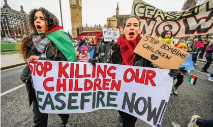  ?? ?? A protest for Gaza led by parents and children in London, 7 February 2024. Photograph: Guy Bell/Rex/Shuttersto­ck