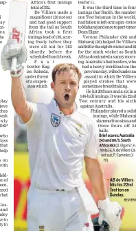  ?? REUTERS ?? AB de Villiers hits his 22nd Test ton on Sunday.