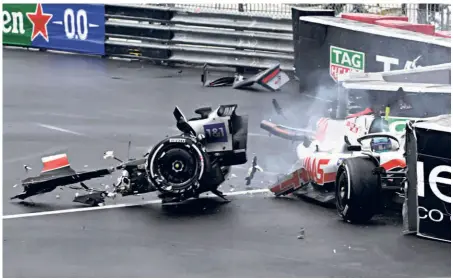  ?? AP ?? Ghastly: Haas driver Mick Schumacher of Germany crashes during the Monaco Formula One Grand Prix.