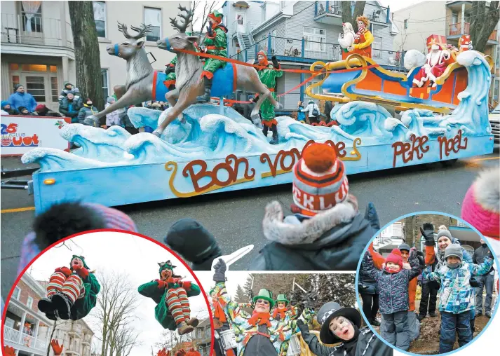  ?? PHOTOS PASCAL HUOT ?? Colorés personnage­s, acrobates et musiciens, sans oublier le roi de la fête, le père Noël, ont fait plaisir aux petits et aux grands, hier, dans les rues de la basse-ville.