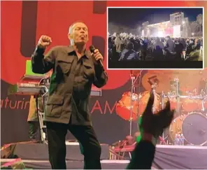  ?? ?? British singer Ali Campbell of UB40 performs in Harare on Thursday; (Inset) It was a full house at the gig that was staged on Africa Day