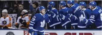  ?? CHRIS YOUNG/THE CANADIAN PRESS ?? Leafs forward William Nylander scored his ninth power-play goal of the season, tying a Leafs rookie record.