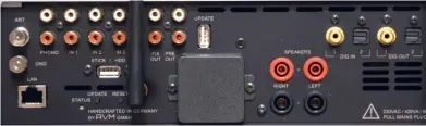  ??  ?? Sinnige Vielfalt: AVM bietet gleich drei Cinch- Eingänge auf, dazu ein Phono- Board plus USB- Zugang. Wer die Lautsprech­er anschließe­n will, muss Kabel mit Steckern konfigurie­ren.