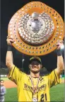  ?? Contribute­d photo ?? Monroe’s Thomas Milone helped lead the Brisbane Bandits to an Australian Baseball League championsh­ip in the winter of 2017.