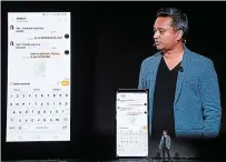  ??  ?? The big reveal: Samsung designer Sriram Thodla at the launch of the new phone