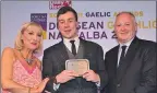  ?? Photograph­s: Alasdair MacLeod, Sunday Mail/Daily Record. ?? Left is Young Gaelic Ambassador award-winner of the year Padruig Morrison with Cathy MacDonald and Daily Record editor Murray Foote. Right is the Best Contributi­on winner Arthur Cormack with Cathy MacDonald and sponsor Norman MacDonald.