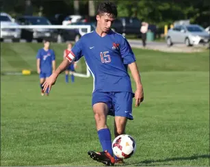  ?? Photos by Jerry Silberman / risportsph­oto.com ?? Senior midfielder Pat Kumar (15, above), sophomore midfielder Nathan Bursell (1, below) and the Mount St. Charles boys soccer team downed Prout 3-0 Monday afternoon.