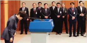  ??  ?? SEOUL: South Korean President Park Geun-hye bows after a public apology in Seoul, South Korea on Tuesday, Oct 25, 2016. Park offered a surprise public apology after acknowledg­ing her close ties to a mysterious woman at the center of a corruption...