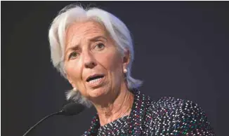  ?? SAUL LOEB AGENCE FRANCE-PRESSE ?? Christine Lagarde, la directrice du FMI, a souligné que près de 75 % des pays du monde se redressaie­nt.