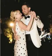  ?? DELANEY INAMINE 2023 ?? Katherine Geisel bought a vintage polka-dot gown to dance in at her wedding to Andrew Geisel.
