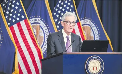  ?? ?? Jerome Powell, presidente de la Reserva Federal, durante una conferenci­a de prensa ayer en Washington.