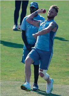  ?? Photo — AFP ?? Stokes bowls during a training session ahead of their first cricket Test match against Pakistan, at the Rawalpindi Cricket Stadium in Rawalpindi.