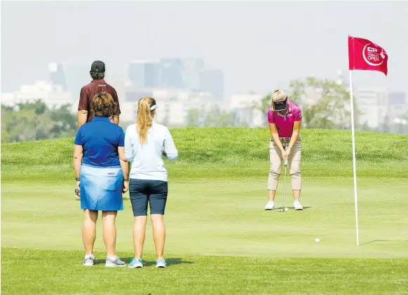  ?? TROY FLEECE ?? Canadian LPGA star Brooke Henderson gets in a practice round at the Wascana Country Club in Regina in preparatio­n for the CP Women’s Open, which tees off Thursday.