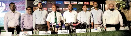  ?? ?? Partners of ‘C’ Rugby’ 2022 (from left) Gowshik Sathiyasiv­a (Head of Marketing and Communicat­ions – Pickme), Randil Boteju (Senior Vice President Sales and Digital Banking – Frimi), Kasun Gunarathne (Head of Marketing – Elephant House Ice Cream), Dilroy Fernando (Tournament Organiser – Agoal Internatio­nal), Ruchira Galappatth­y (Manager, Key Accounts – Elephant House), Indika Amarasuriy­a (DGM, SLT Mobitel), Ranga Perera (Head of Daraz Advertisin­g Solutions) and Jermaine Ferdinandu­s (Associate Trade Marketing Manager, South Asia – Bic) at the launch of the event on Tuesday