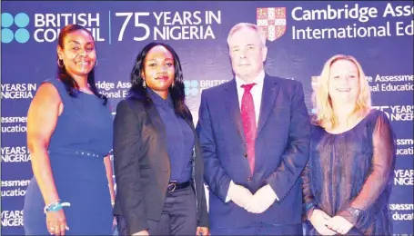  ?? ABIODUN AJALA ?? L-R: Country Exams Manager, British Council Nigeria, Marniee Nottingham; Territory Manager, Nigeria Cambridge Internatio­nal, Kanto Adesina; Deputy Head of Mission, British Deputy High Commission, Lagos, Peter Thomas; and Country Director, British Council Nigeria, Lucy Pearson, at the British Council Recognitio­n and Outstandin­g Cambridge Learner Awards 2019 in Lagos…recently