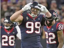  ?? ERIC CHRISTIAN SMITH/ASSOCIATED PRESS FILE PHOTO ?? Houston Texans defensive end J.J. Watt has agreed to a two-year contract with the Arizona Cardinals. The team announced the deal with the free-agent edge rusher Monday. Watt was released last month by the Texans.