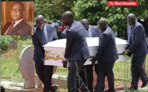  ?? Pic: Hilary Maradzika ?? Pallbearer­s carry the body of business executive Enos Chiura (inset) for burial at Greendale Cemetery in Harare yesterday