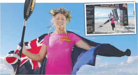  ?? ?? Ironwoman Bonnie Hancock completes her circumnavi­gation of mainland Australia by surf ski. Picture: Regi Varghese