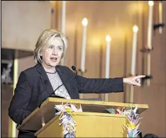  ?? JEFF ROBERSON / AP ?? Democratic presidenti­al candidate Hillary Clinton speaks at Christ the King United Church of Christ in Florissant, Mo., in June. Clinton hopes to draw white Christians who may be doubtful about Donald Trump.