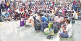  ?? –BHUSHAN KOYANDE ?? Employees of MSRTC during their sit-in protest at Chhatrapat­i Shivaji Maharaj Terminus on Saturday.