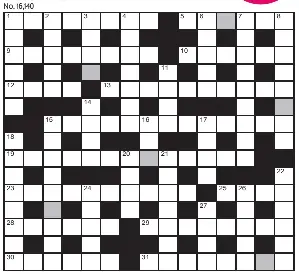  ??  ?? FOR your chance to win, solve the crossword to reveal the word reading down the shaded boxes. HOW TO ENTER: Call 0901 293 6233 and leave today’s answer and your details, or TEXT 65700 with the word CRYPTIC, your answer and your name. Texts and calls cost £1 plus standard network charges. Or enter by post by sending completed crossword to Daily Mail Prize Crossword 16,140, PO Box 28, Colchester, Essex CO2 8GF. Please include your name and address. One weekly winner chosen from all correct daily entries received between 00.01 Monday and 23.59 Friday. Postal entries must be datestampe­d no later than the following day to qualify. Calls/texts must be received by 23.59; answers change at 00.01. UK residents aged 18+, exc NI. Terms apply, see Page 62.