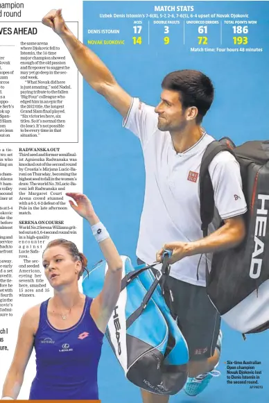  ?? AP PHOTO ?? Sixtime Australian Open champion Novak Djokovic lost to Denis Istomin in the second round.