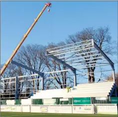  ??  ?? Work has continued on Stones’ new North End terrace this week, which will have a capacity for 1,768 spectators