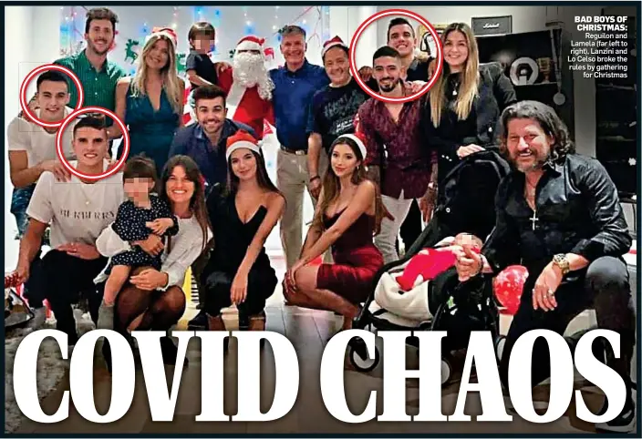  ??  ?? BAD BOYS OF CHRISTMAS: Reguilon and Lamela (far left to right), Lanzini and Lo Celso broke the rules by gathering for Christmas