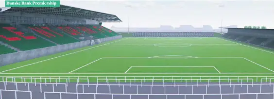  ??  ?? Danske Bank Premiershi­p
Computer generated images of Glentoran’s proposed Oval stadium redevelopm­ent which the club hope will soon get the green light