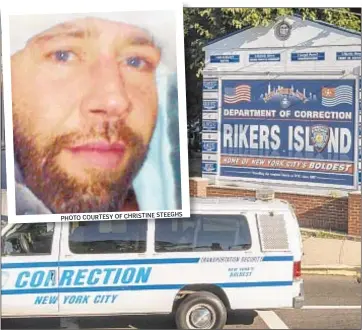  ??  ?? ANTHONY DELMUNDO/NEW YORK DAILY NEWS Death of troubled David McPeck (inset) inside Anna M. Kross Center at Rikers Island is being investigat­ed by NYPD and Correction Department.