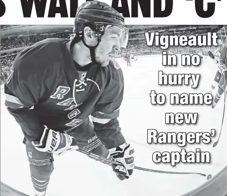  ??  ?? LEADING MAN? Star defenseman Ryan McDonagh is the leading candidate to be named the next Rangers’ captain, but coach Alain Vigneault is not rushing to make that decision.
