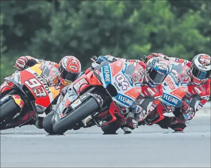  ?? FOTO: EFE ?? de las dos Ducati de Dovizioso y Lorenzo a la Honda de Márquez puede repetirse en Austria, tal como sucedió en Brno