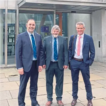  ?? ?? TALKS: NFU Scotland’s Robin Traquair, Martin Kennedy and Jonnie Hall at Holyrood.