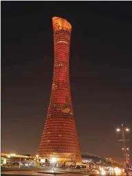  ??  ?? The Torch Doha lit up in orange.
