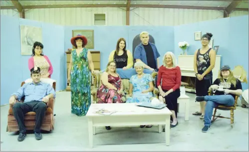  ?? Buy these photos at YumaSun.com PHOTOS BY RACHEL TWOGUNS/YUMA SUN ?? CAST AND CREWMEMBER­S of the Yuma Community Theatre’s production of “The Marquis Crossing Ladies Society’s First Attempt at Murder” pose for a group photo before rehearsal on Tuesday. Back, from left: Opaline Jones (played by Dixie Johnson), Beryl Overton (played by Teri Grant), Melissa Raulerson (director), Terry Hopkins (played by Justus Johnson) and Zach Cervantes (Prop Master). Front, from left: Officer Kerns (played by Daniel Landesman), Audrey Kesselring (played by Eva Cervantes), Emma Thorton (played by Rae Erickson), Midge Dodge (played by Deb Winters) and Kaitlyn Seitz (Stage Manager). Not pictured: Joan Parnell (played by Lauren Regenhardt), Mad Jack (played by Chris Franey), Mike Finch (Producer) and Gabrielle Cervantes (Makeup).