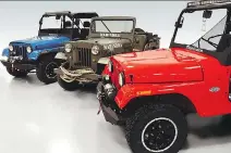  ??  ?? They may look like American Jeeps, but these vintage and new Mahindra Roxor trucks were designed and built by India’s largest SUV manufactur­er.