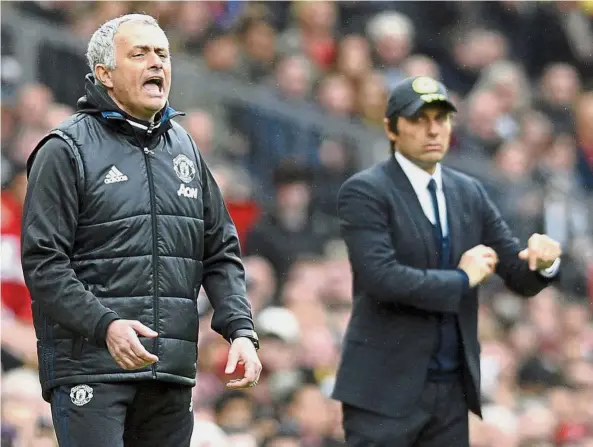  ??  ?? Tit for tat: Chelsea boss Antonio Conte (right) has issued a challenge to his Manchester United counterpar­t Jose Mourinho ahead of their Premier League match on Feb 25. — AP