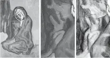  ??  ?? Hyper-spectral imaging has revealed a hand holding what appears to be a piece of bread, which Picasso painted over with the shroud in La Misereuse accroupie.