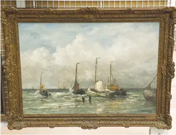  ?? (Courtesy of the Eerste Kamer/JTA) ?? THE PAINTING ‘Fishing Boats Near the Shore’ at the Dutch parliament in The Hague.