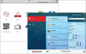  ??  ?? LEFT Kyocera’s free MyPanel and Mobile Print apps provide handy remote scan and copy tools for iOS devices