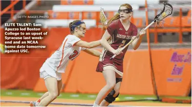  ?? GETTY IMAGES PHOTO ?? ELITE TALENT: Sam Apuzzo led Boston College to an upset of Syracuse last weekend and an NCAA home date tomorrow against USC.