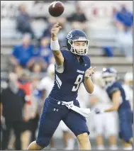  ?? (NWA Democrat-Gazette/Charlie Kaijo) ?? Greenwood’s Hunter Houston throws a pass Friday during a football game at Greenwood High School in Greenwood. Check out nwaonline.com/200919Dail­y/ for today’s photo gallery.